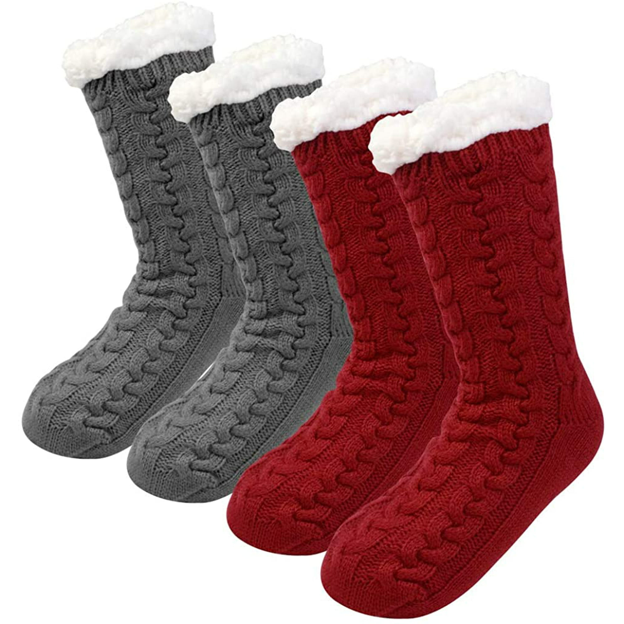 Womens Warm Cozy Fuzzy Fleece Lined Winter Christmas Gift Non-skid Slipper Socks
